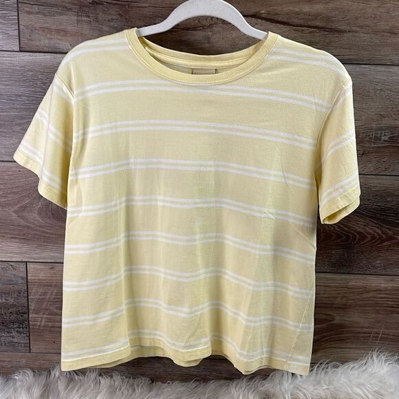 L.L. Bean Ladies Pullover Short Sleeve Top, Size Small, Yellow & White - Picture 1 of 5